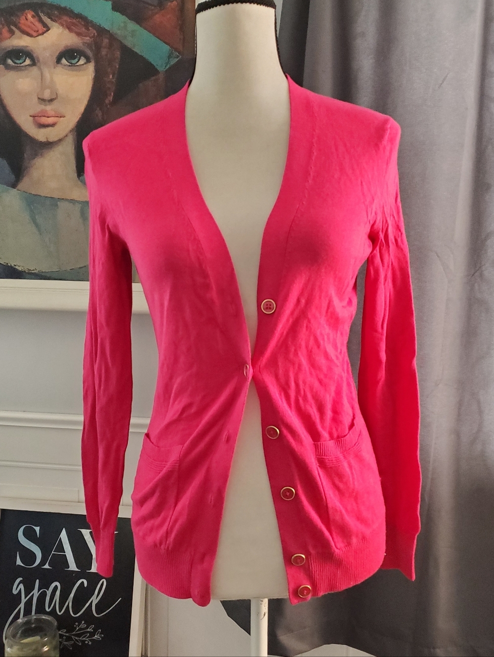 BANANA REPUBLUC Hot Pink Pocket Cardigan XS
